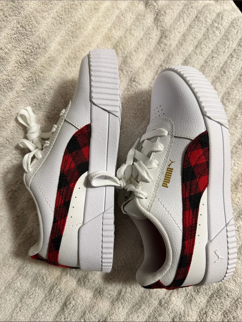 Puma White and Red Low-Top Kids Sneakers
